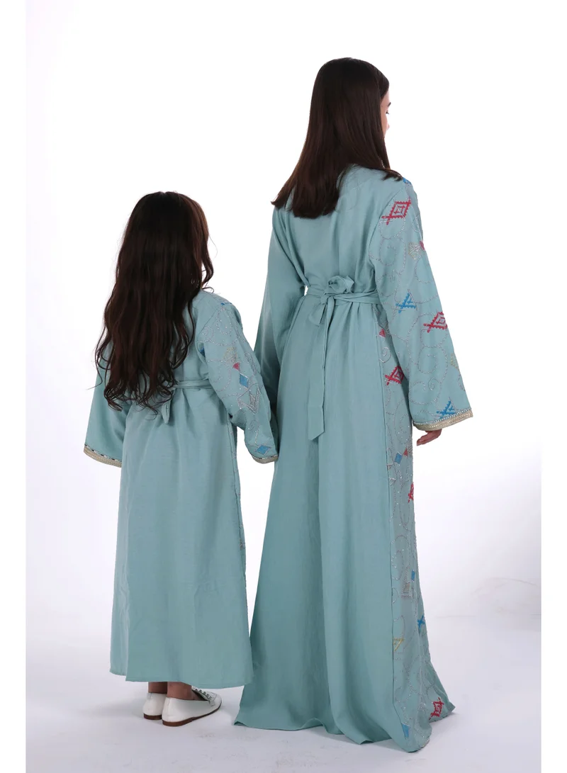 AL BENT AL SHARQIEH Turquoise Mom & Daughter Embroidred jalabiya dress for Women | Best Price UAE